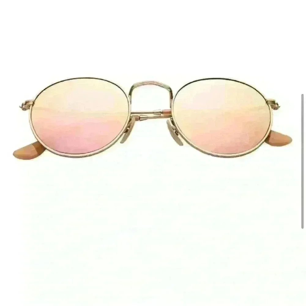 Rose Pink Round Lens Gold Frame Sunglasses with microfiber cleaning pouch